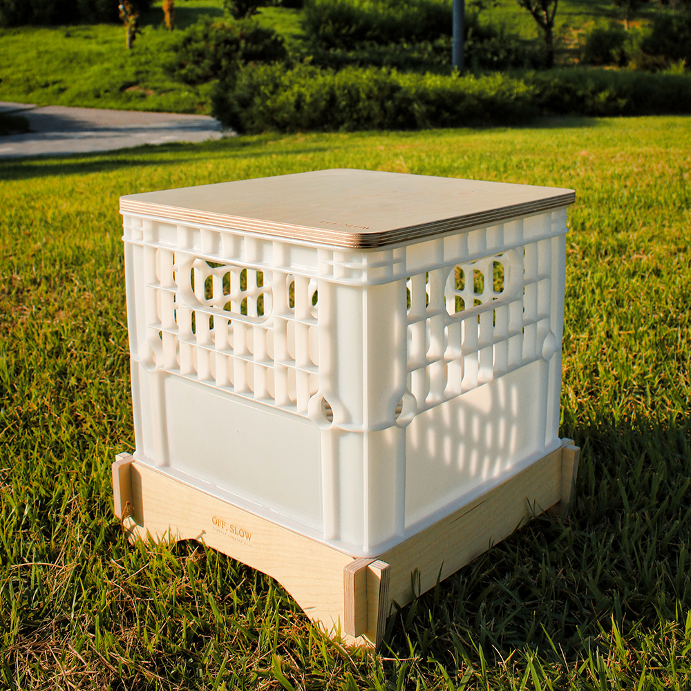 오프슬로우 캠핑 차박 밀크박스 테이블 세트 정리함 우유 수납 우드 상판 받침대 원목