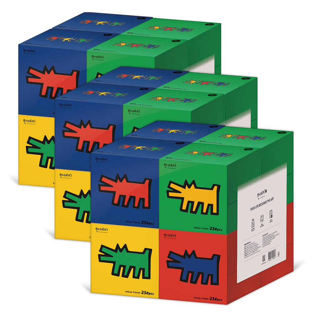 [천연펄프케이스] 한예지 키스해링 CUBE 천연펄프 미용티슈 230매 8입 3팩