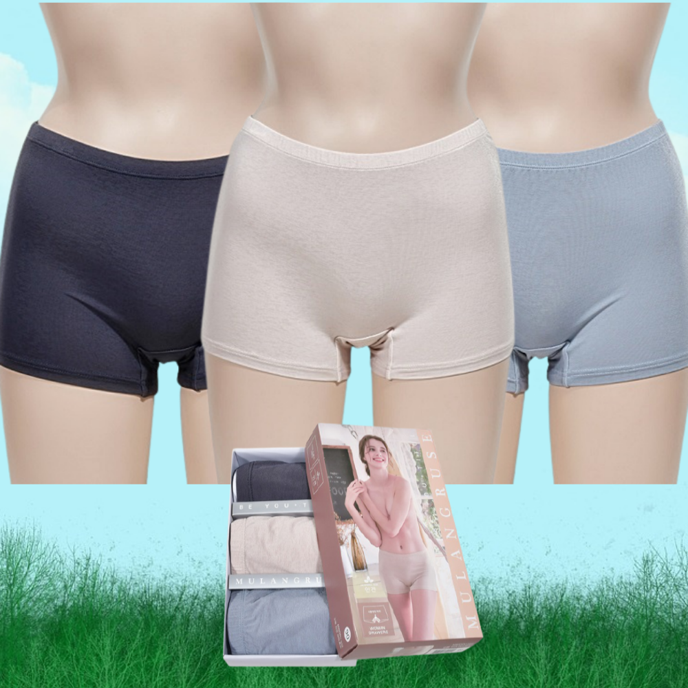 인견네모팬티 3매입 시원한 쿨 Y존 무지 요일 임파선 배덮는 배팬티 아줌마 여성인견드로즈 - 메인 이미지