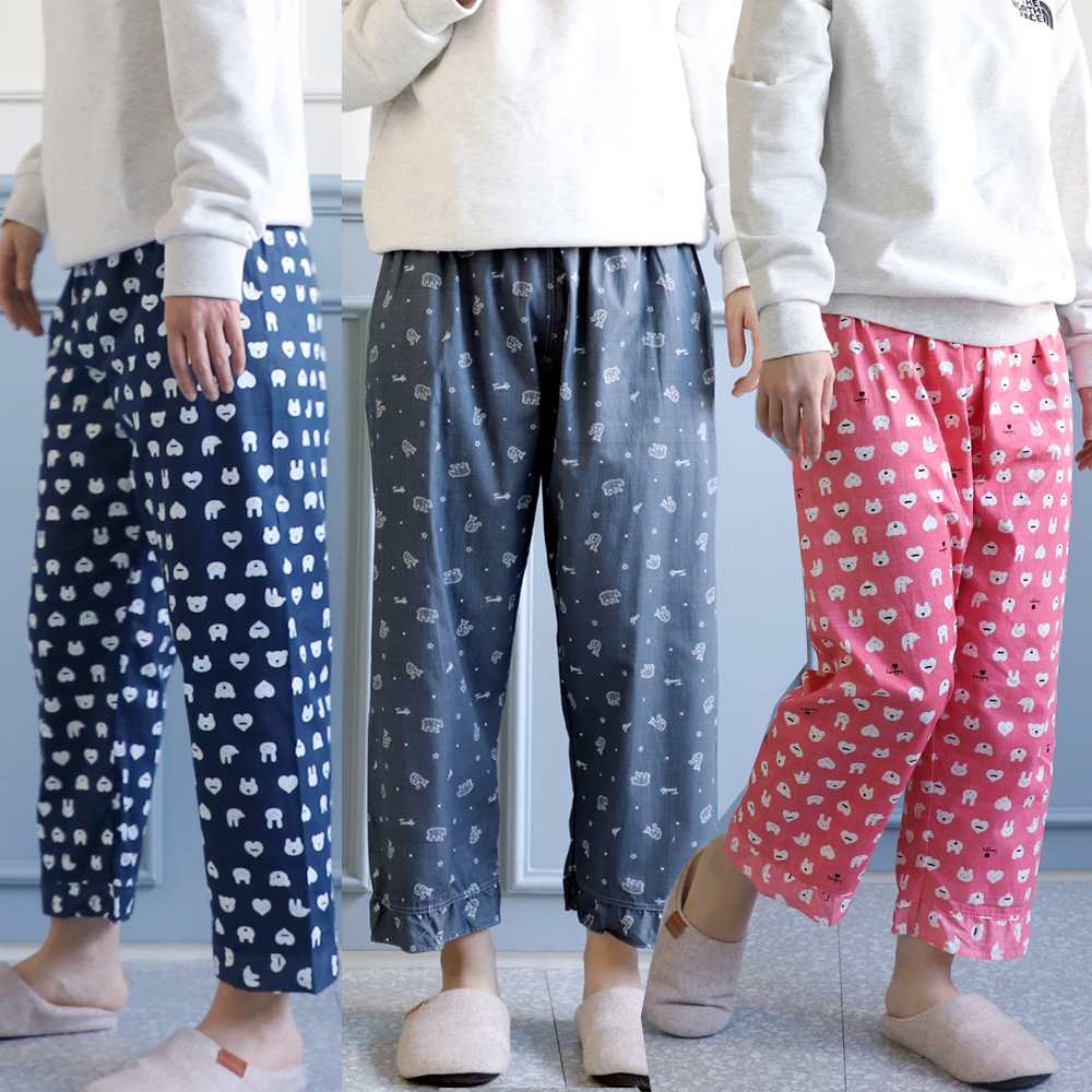 커플 파자마 특순면 귀여운 9부 잠옷 홈웨어 긴바지 국산 캐릭터 공용 여자 남자 제품 이미지