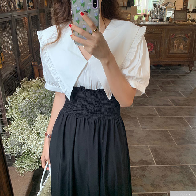 카리나 빅카라 스모크밴딩 롱원피스 2color 제이플로우 여름 레이어드 일체형 퍼프 프릴 - 상세 이미지 2