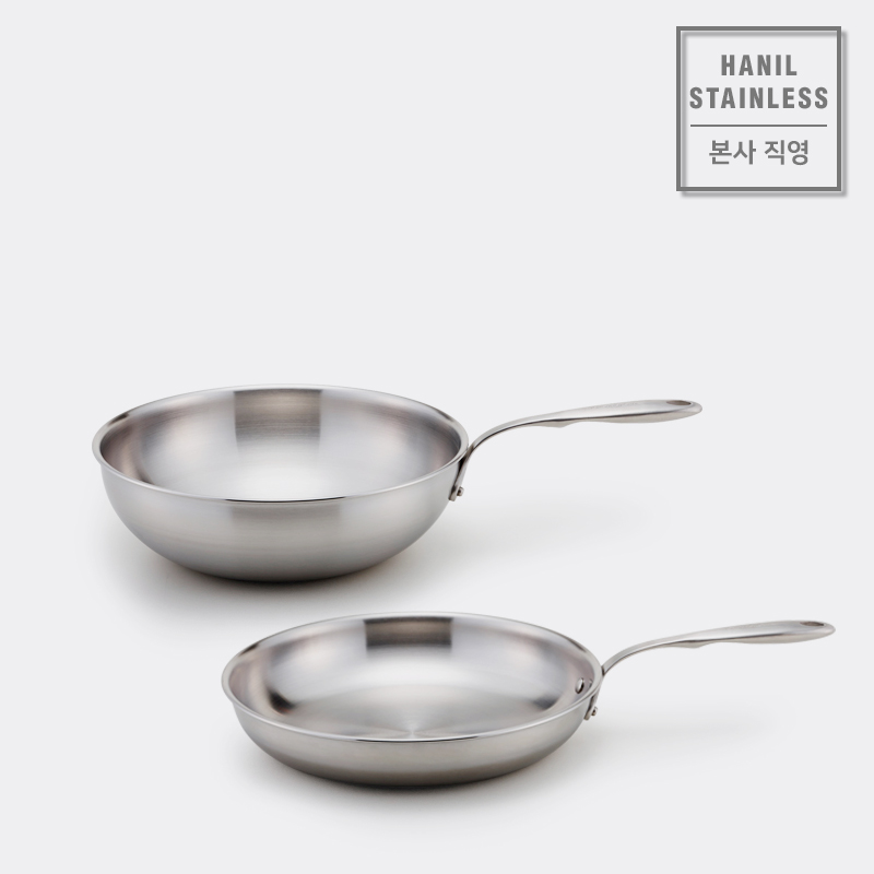 한일스텐레스 통5중 프리미엄 베르겐 IH 스텐팬 2종 세트 (28궁중팬(웍)+28프라이팬) - 메인 이미지