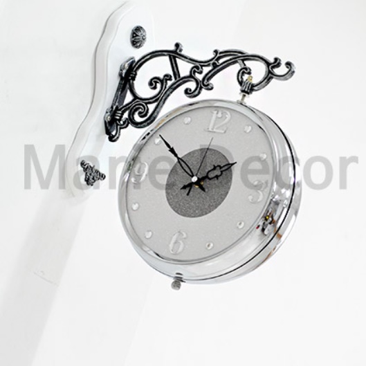 실버 화이트 무소음 무브먼트 건전지 고급형 고급 벽걸이 시계 양면 벽걸이 시계 레트로