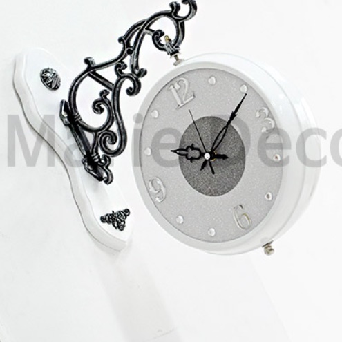 실버 화이트 무소음 무브먼트 건전지 고급형 고급 벽걸이 시계 양면 벽걸이 시계 레트로