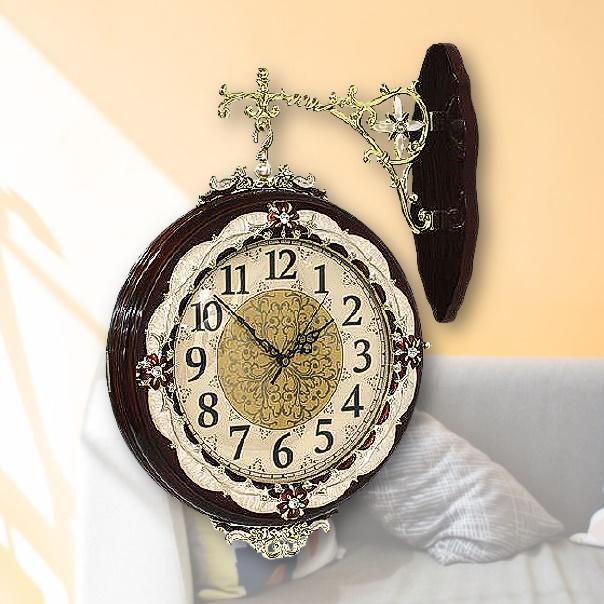 코너 원형 레트로 벽걸이양면시계 엔틱 무소음무브먼트 건전지 시계 고급형 명품 벽시계