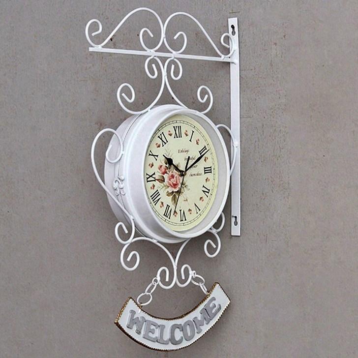 화이트 메탈 벽걸이양면시계 건전지 시계 고급형 명품 벽시계 코너 원형 무소음무브먼트