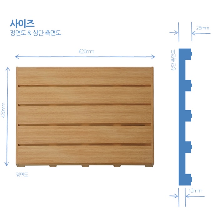 (중형)건식 화장실 나무 발판 현관 원목발판 욕실 우드 깔판 변기 발받침 욕조 바닥 매트 - 상세 이미지 2