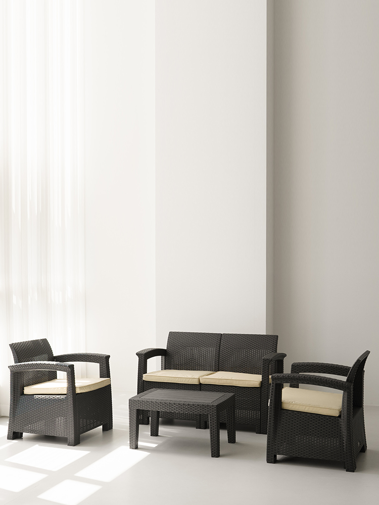 헤일리 라탄 야외테이블세트 테라스 옥상 정원 테이블 야외소파 세트 4인