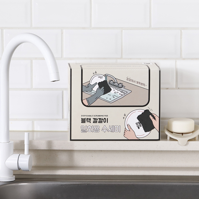 생활쉼표 뽑아쓰는 블랙 깔깔이 주방 일회용 수세미 60개입, 6개