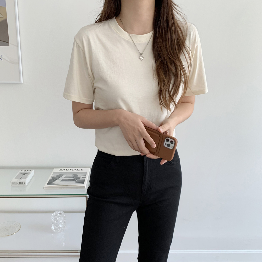 루즈핏 실켓 코튼 기본 여름 여성 티셔츠 면 라운드 레이어드 이너티 여자 반팔티 - 상세 이미지 2