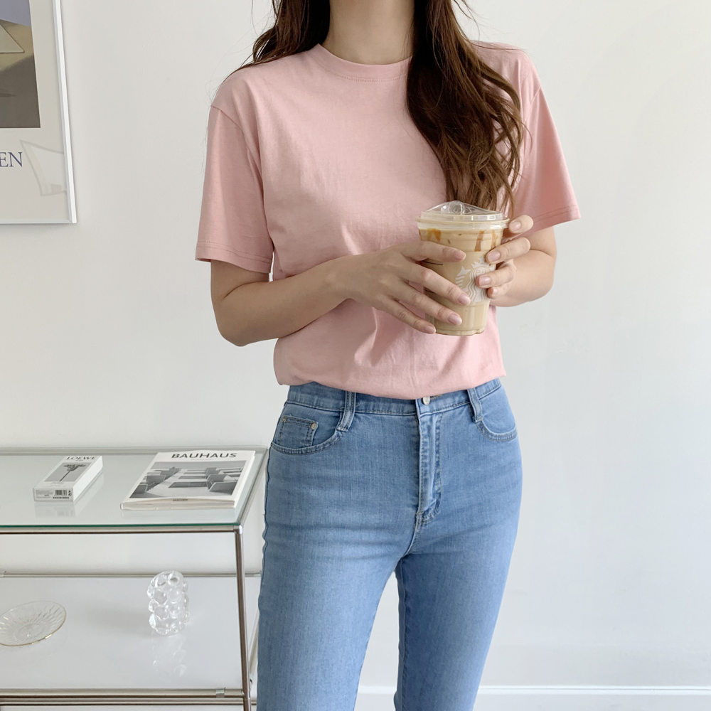루즈핏 실켓 코튼 기본 여름 여성 티셔츠 면 라운드 레이어드 이너티 여자 반팔티 - 상세 이미지 4