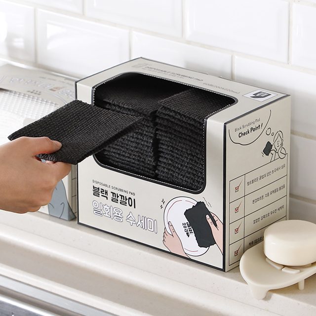생활쉼표 뽑아쓰는 블랙 깔깔이 주방 일회용 수세미 60개입, 1개