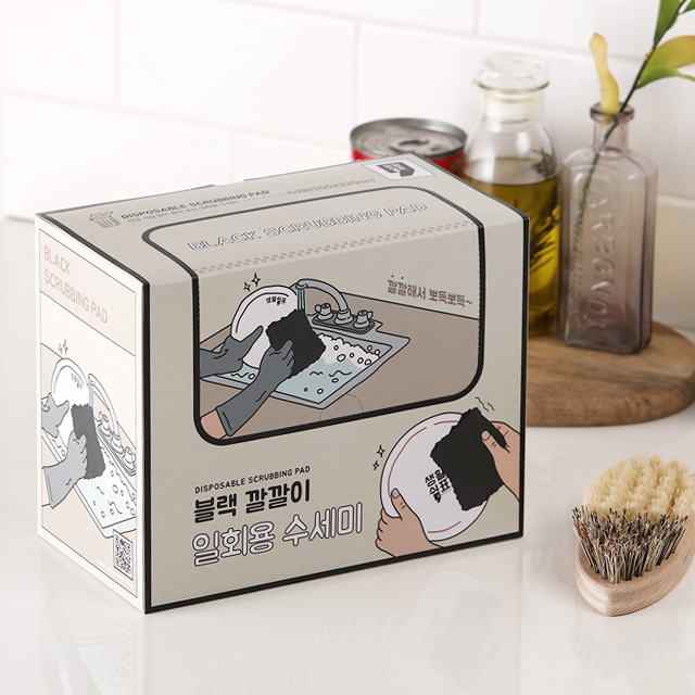 생활쉼표 뽑아쓰는 블랙 깔깔이 주방 일회용 수세미 60개입, 6개