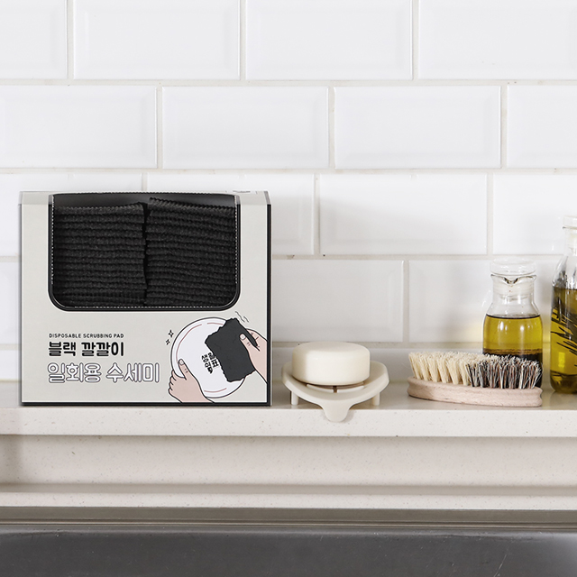 생활쉼표 뽑아쓰는 블랙 깔깔이 주방 일회용 수세미 60개입, 6개