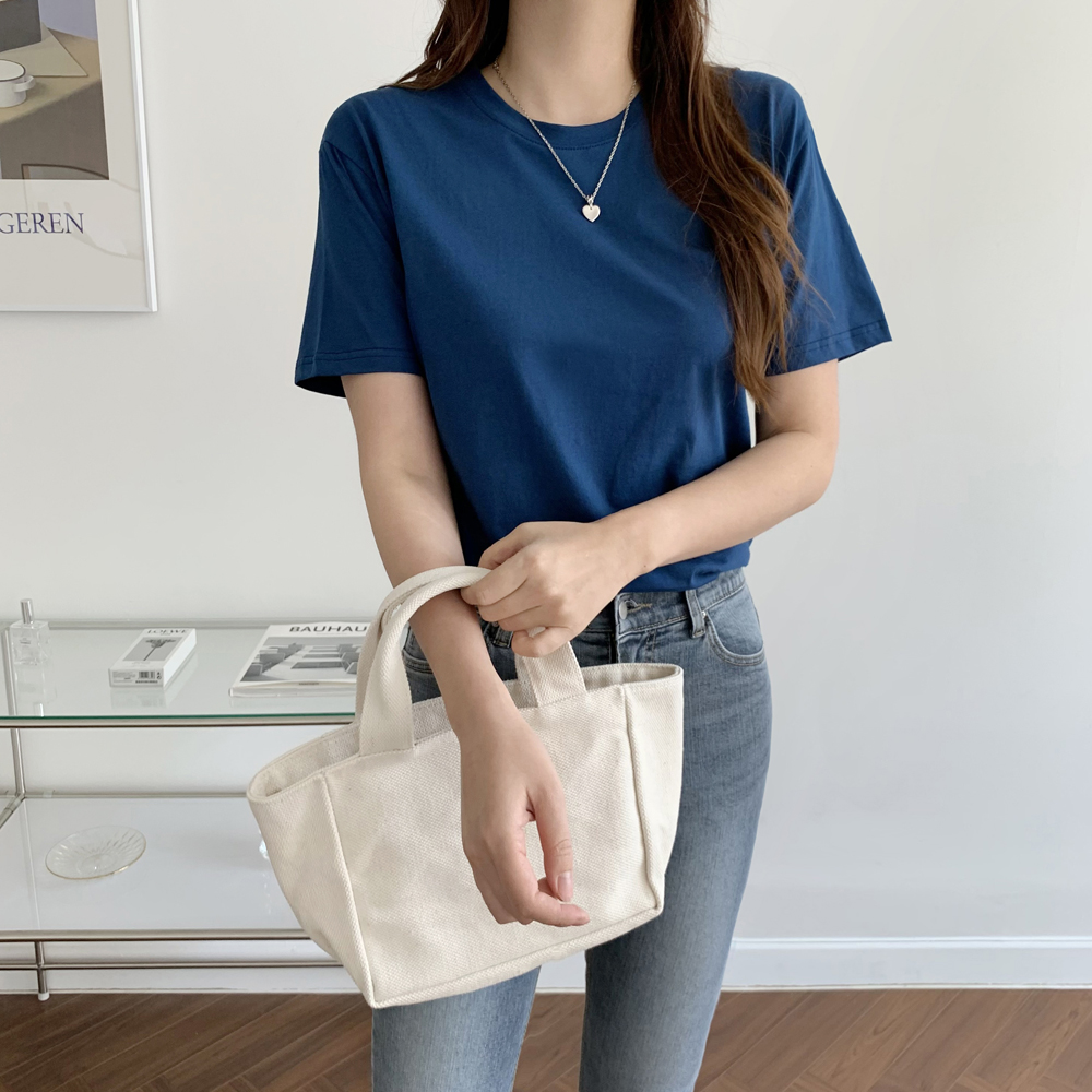 루즈핏 실켓 코튼 기본 여름 여성 티셔츠 면 라운드 레이어드 이너티 여자 반팔티 - 상세 이미지 5