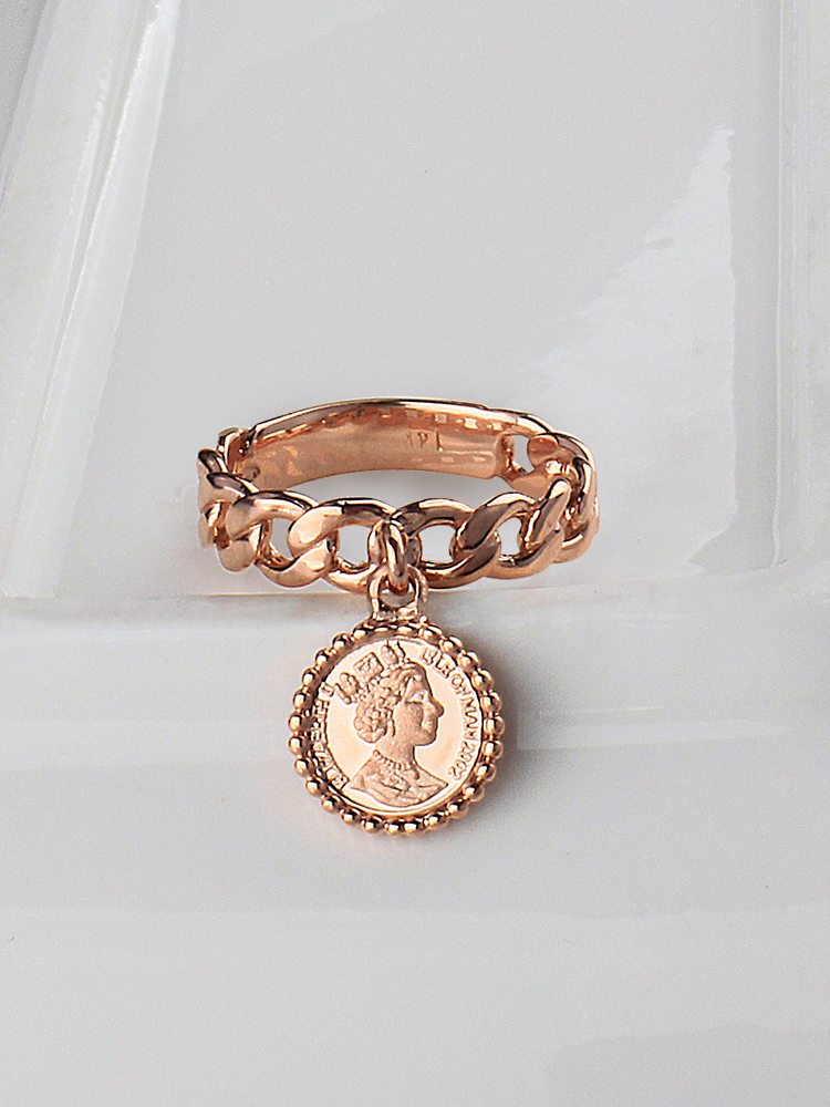 샤밍 엘리자베스 코인 체인 중 딸랑이 반지 14K 18K 금 데일리 레이어드 애끼 패션