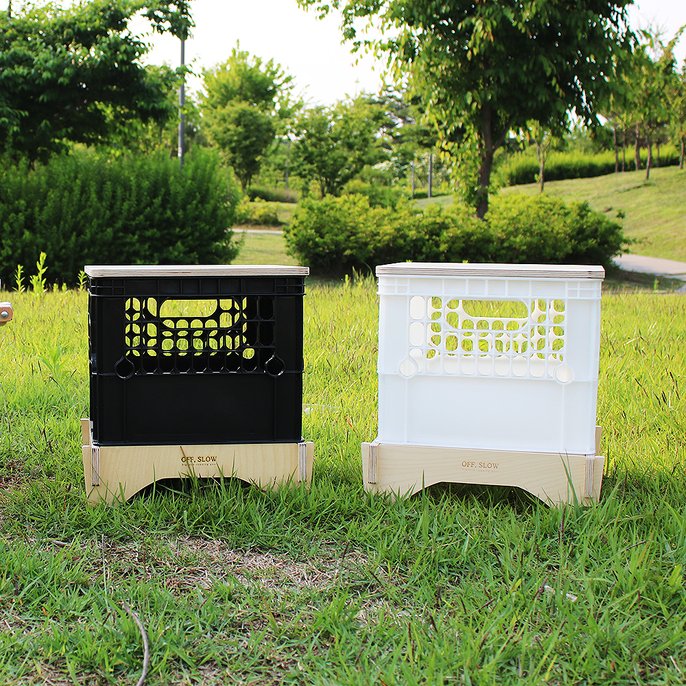 오프슬로우 감성 캠핑 차박 밀크박스 테이블 세트 정리함 우유 수납 우드 상판 받침대 원목