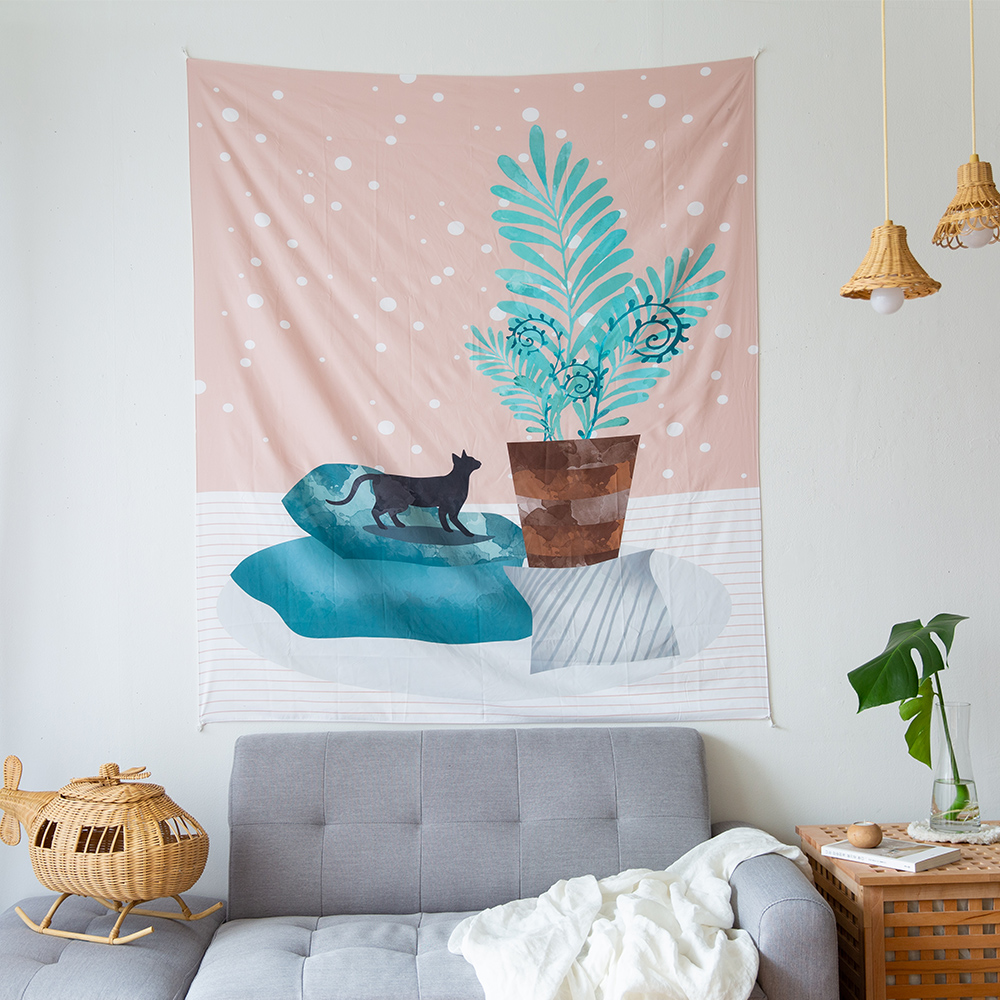 가림막커튼 감성 일러스트 바란스 포스터 공간분리 인테리어