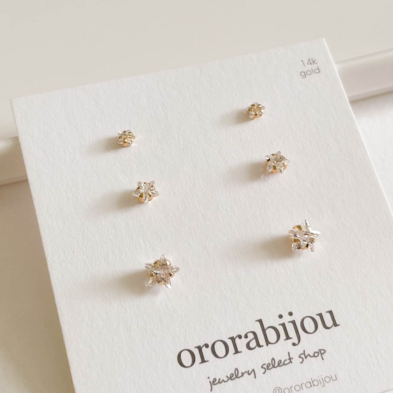 14k 베이직 별 큐빅 귀걸이 (한쌍) 3mm 4mm 5mm 골드 심플 데일리 선물 - 상세 이미지 4