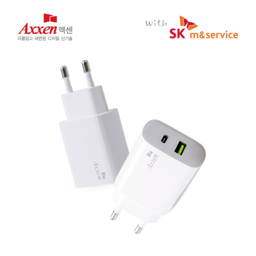 액센SK129 2포트 USB+PD고속 충전기 20W 스마트폰 노트북 보조배터리 초고속충전 - 상품 이미지