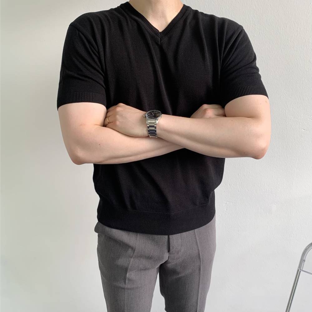 남자브이넥니트 머슬핏니트 파란색니트 이미지 3