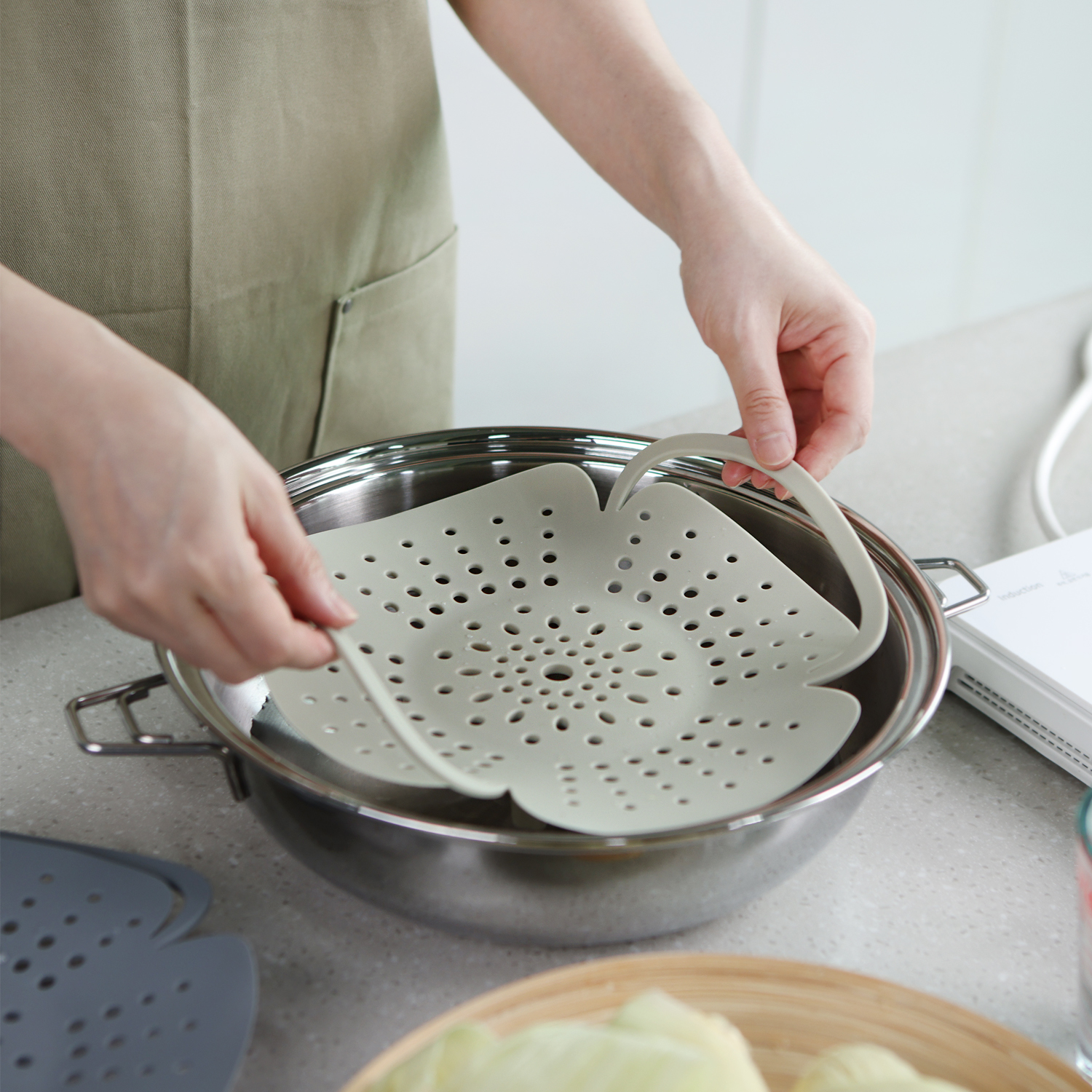 인콕 실리콘 찜기 날개형 올리브그린 이미지 8
