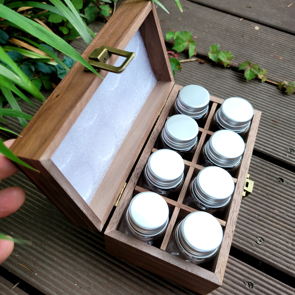 감성 우드양념통 8pcs세트 호두나무 감성캠핑 유리병
