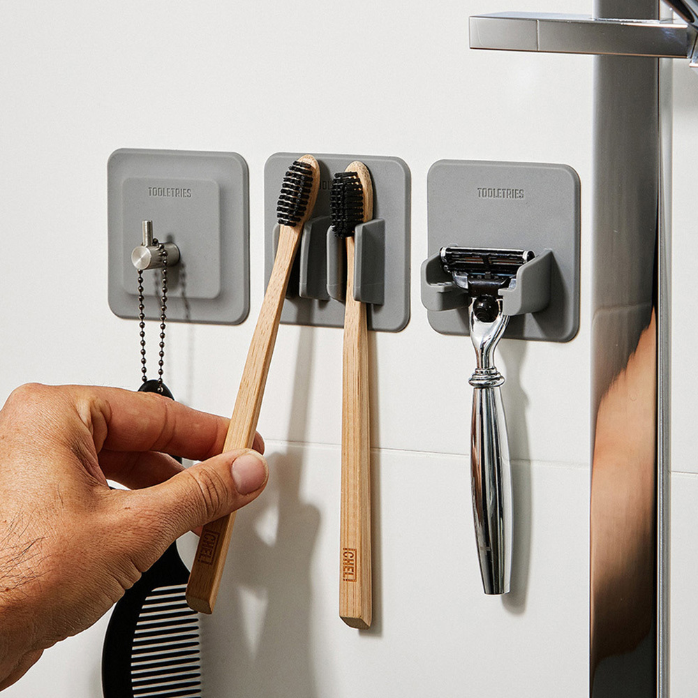 툴레트리스 실리콘 흡착식 칫솔 꽂이 걸이 거치대 치약 면도기 무타공