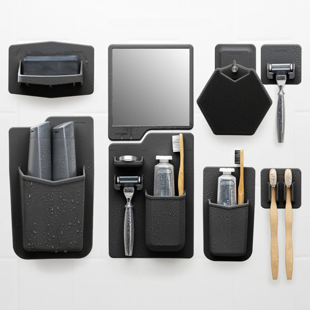 툴레트리스 실리콘 흡착식 칫솔 꽂이 걸이 거치대 치약 면도기 무타공