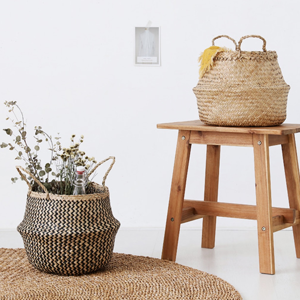 라탄 화초 바구니 손잡이 해초 바구니 라틴 바스켓 30 내추럴