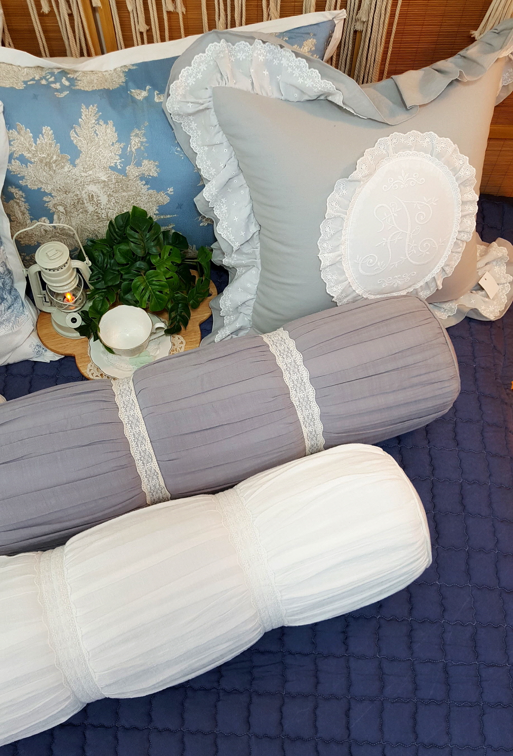 오월 베로니 린넨 레이스 원형 사탕 긴베개 롱쿠션 커버 죽부인쿠션 바디필로우