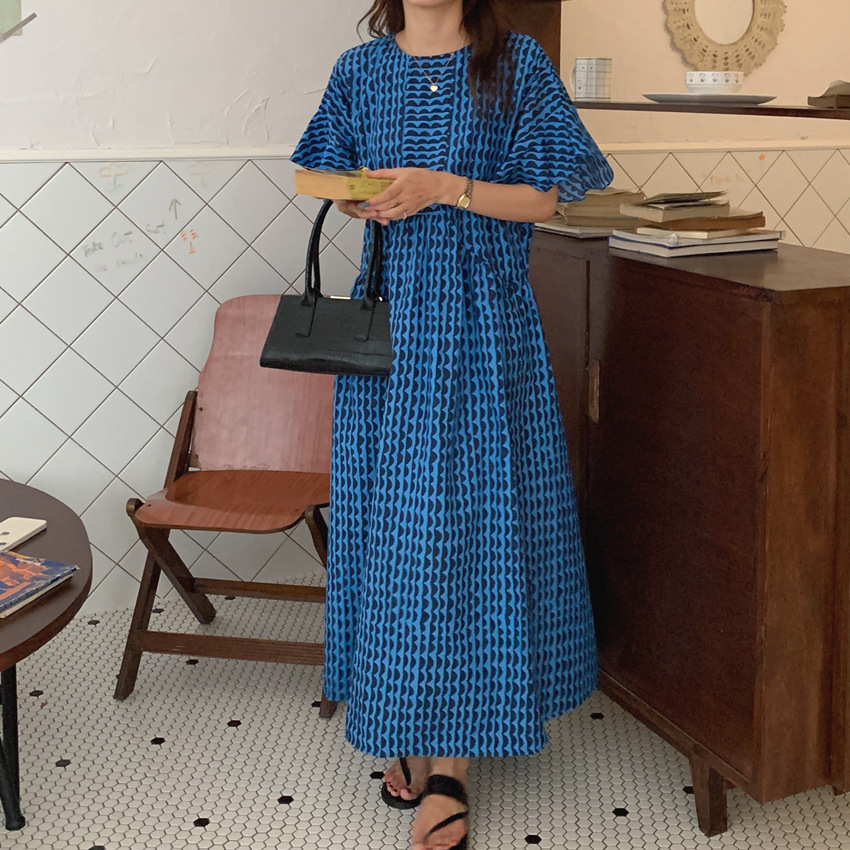 플레어 암 반달 롱원피스 반팔 여름데일리룩 이미지 7