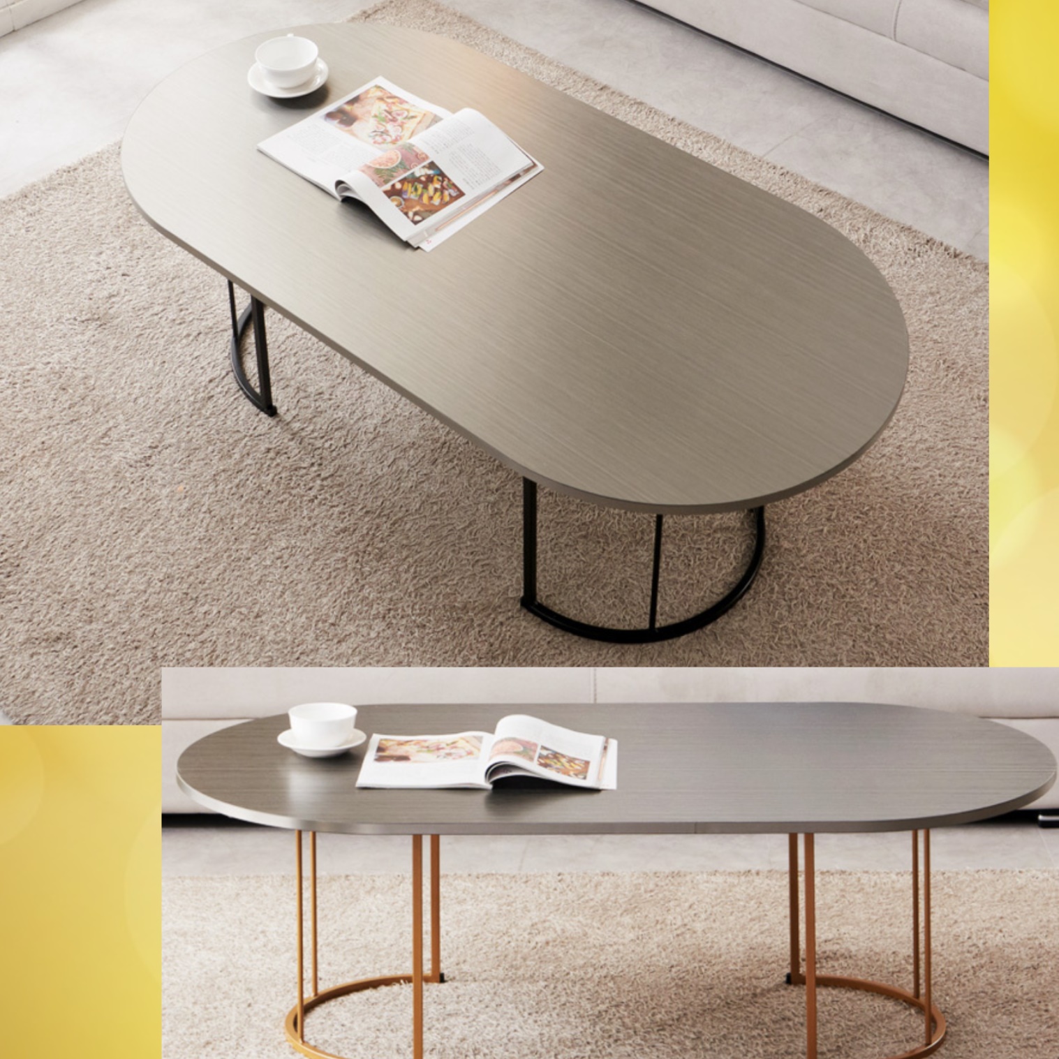 좌식 타원형 쇼파 테이블 거실용탁자 높은 소파테이블 얇은 라운지테이블 철제 엔틱 인테리어