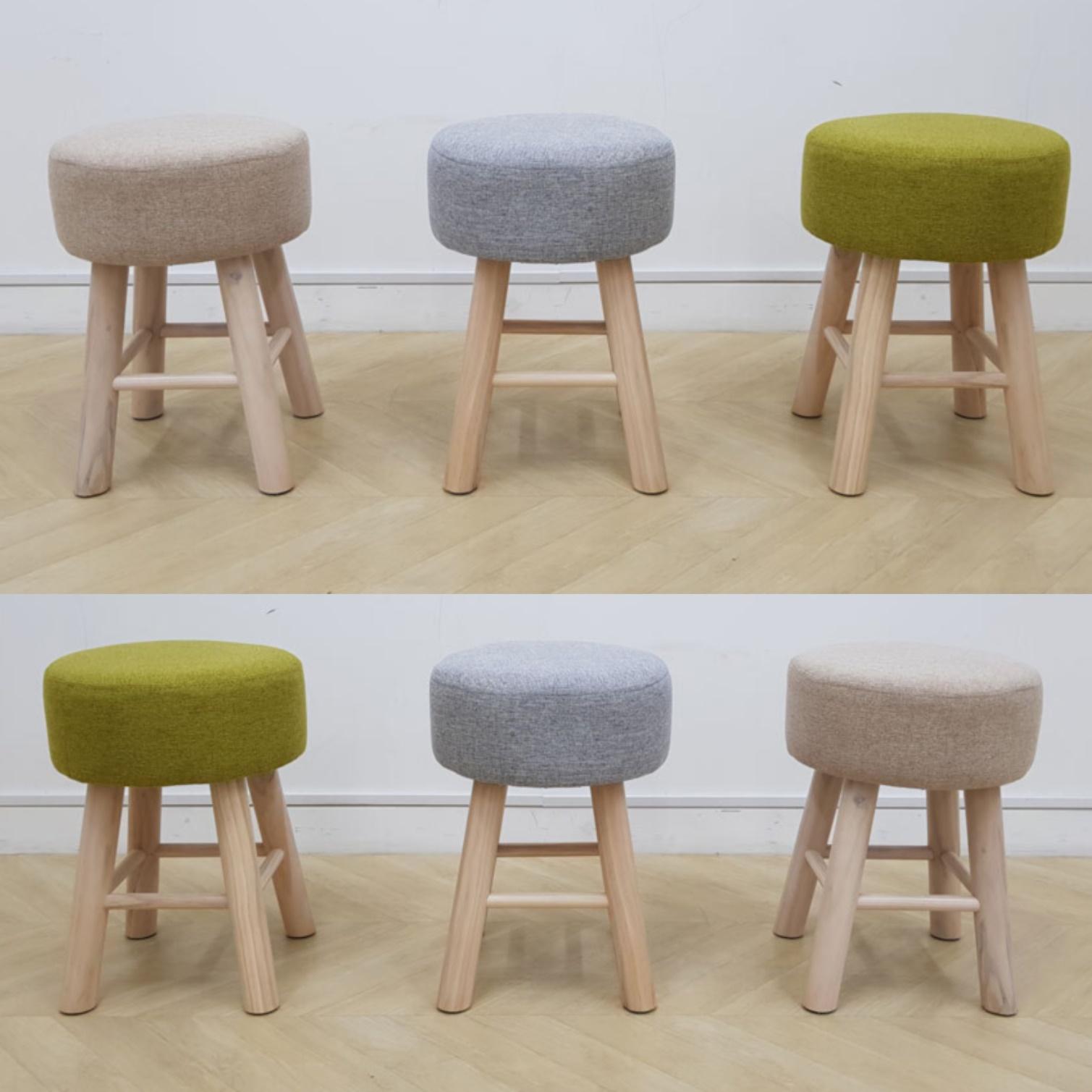 페브릭 동그란의자 등받이없는 의자 빈티지 원목 스툴 촬영 촬영용 전시 드레스룸 스튜디오