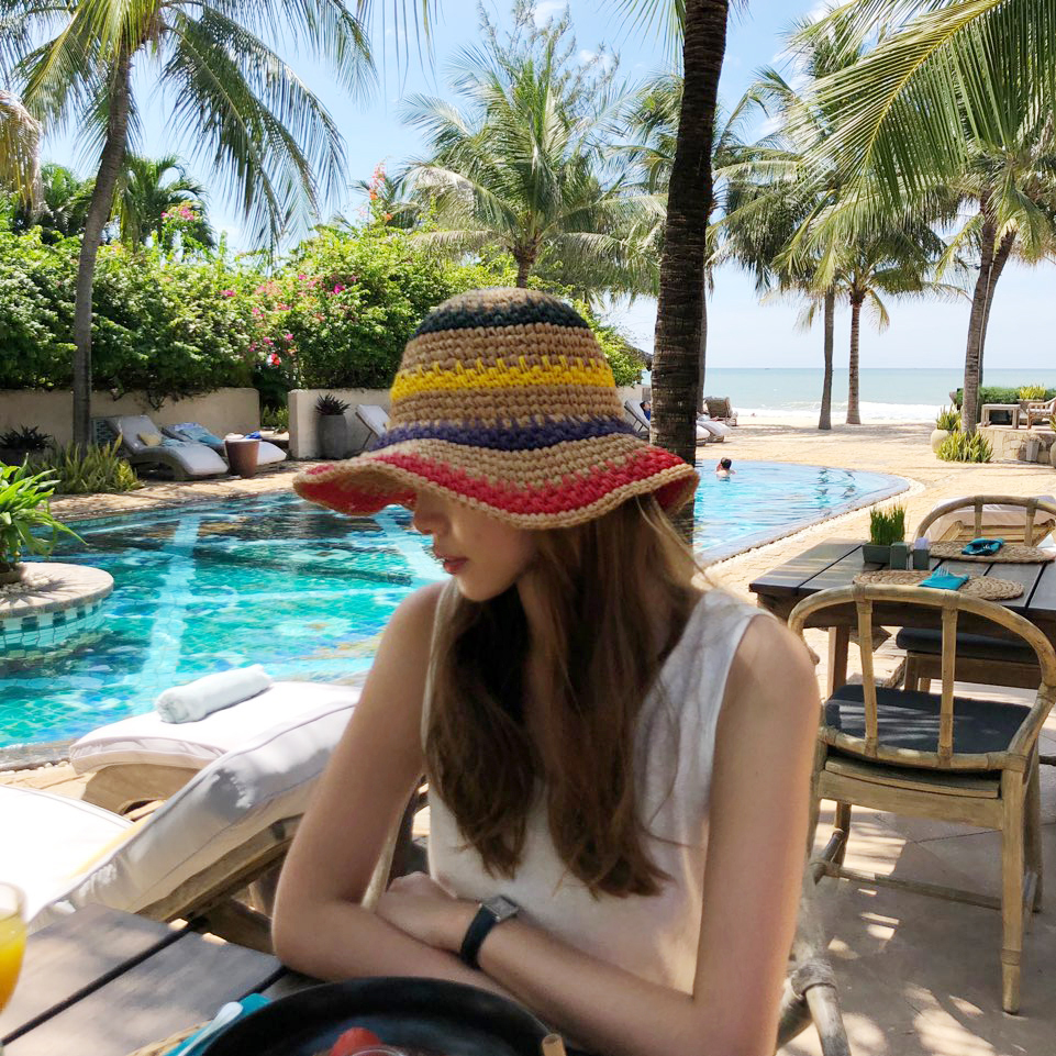 바캉스 왕골 라탄 휴양지 여성여름모자 버킷햇 썸머 여자 벙거지 밀짚모자 비치 플로피 여행