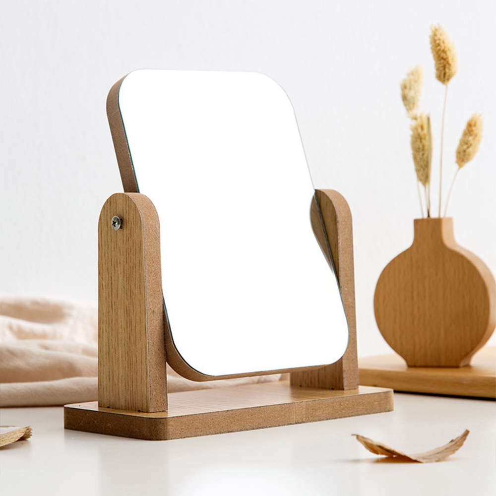 우드회전거울 홈카페 탁상용거울 책상용 거울 사무실 탁상 사각미니스탠드 세우는 빈티지 원목 - 상세 이미지 2