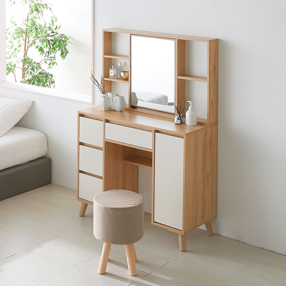 장인가구 스키니 거울 콘솔 수납 멀티 서랍 화장대 와이드 950 +콘센트내장