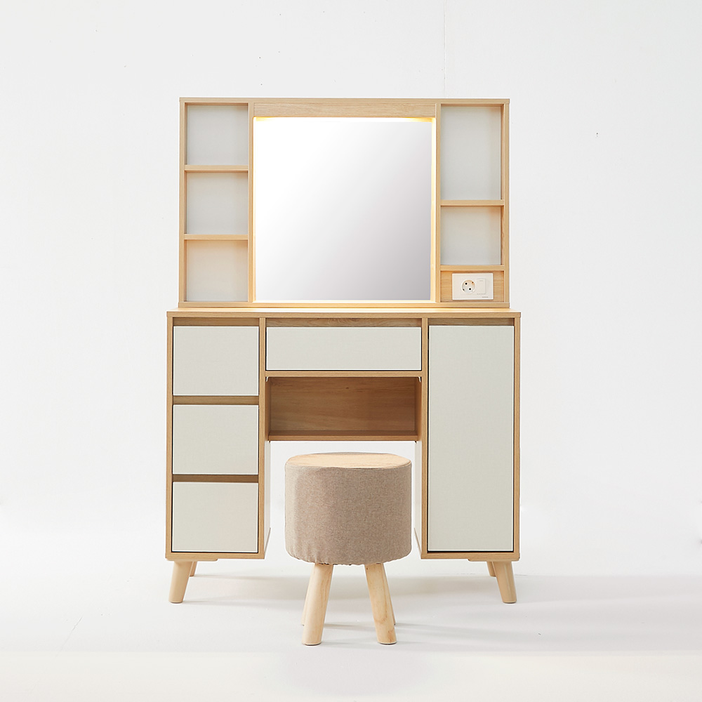장인가구 스키니 멀티 수납조명화장대 세트(스툴포함) - 상세 이미지 2