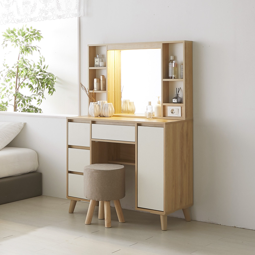 장인가구 스키니 멀티 수납조명화장대 세트(스툴포함) - 상세 이미지 5