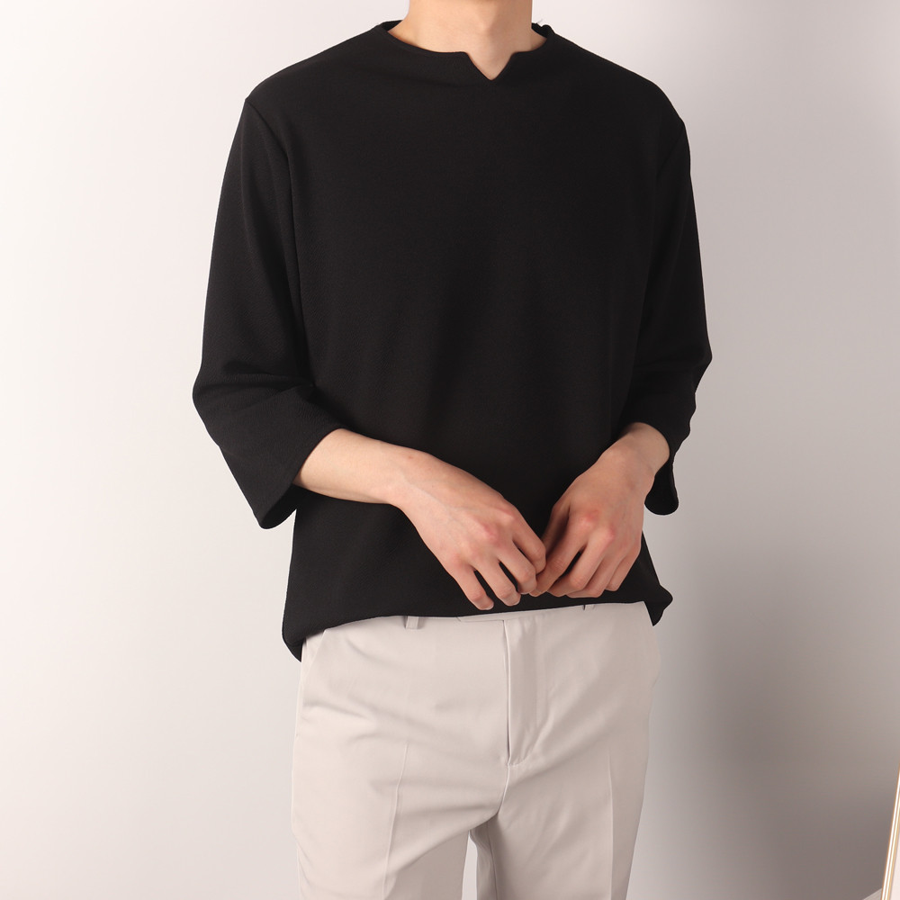 남자7부티 구김없는 빅사이즈 브이넥 남자반팔티