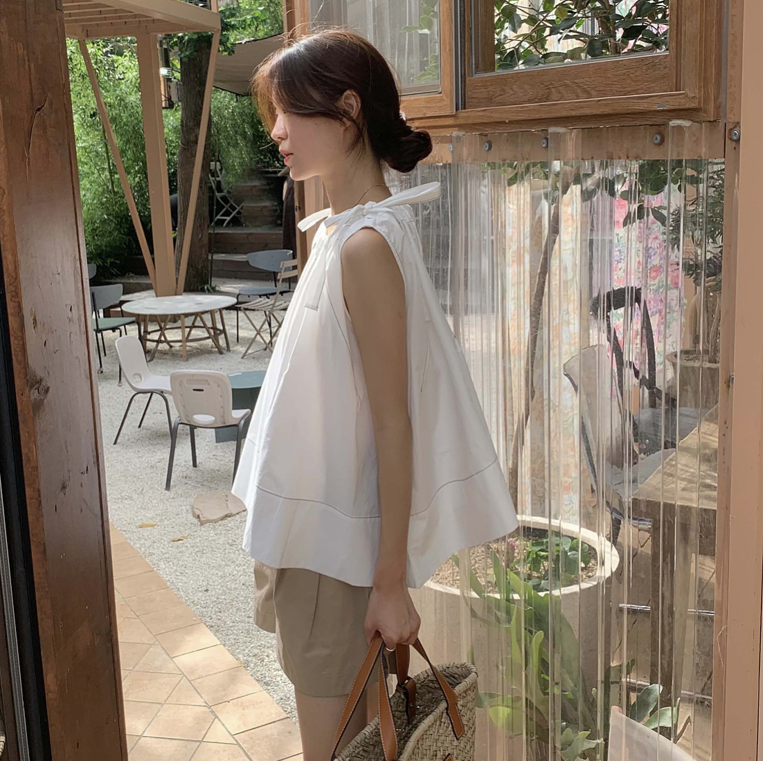 팜므 슬릿 밴딩 볼륨 여름 루즈핏 코튼 a라인 하프 반바지 팬츠(아이보리,베이지,블랙) 이미지 1