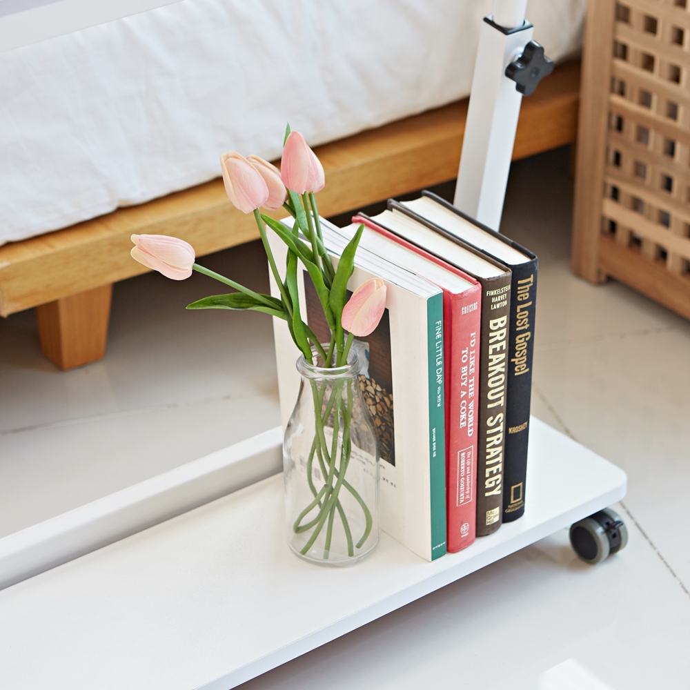 바퀴달린 각도 이동식 간이 쇼파 테이블 미니 침대용 책상 침대 위 높낮이조절 보조 원목 60x40