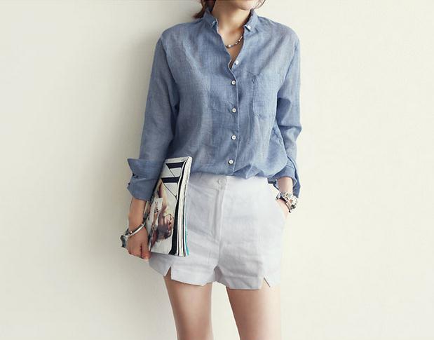 햇빛따가움차단 거즈남방 여행 휴가 시원한면남방 여름 롤업 긴팔셔츠 놈코어 여자여자몰