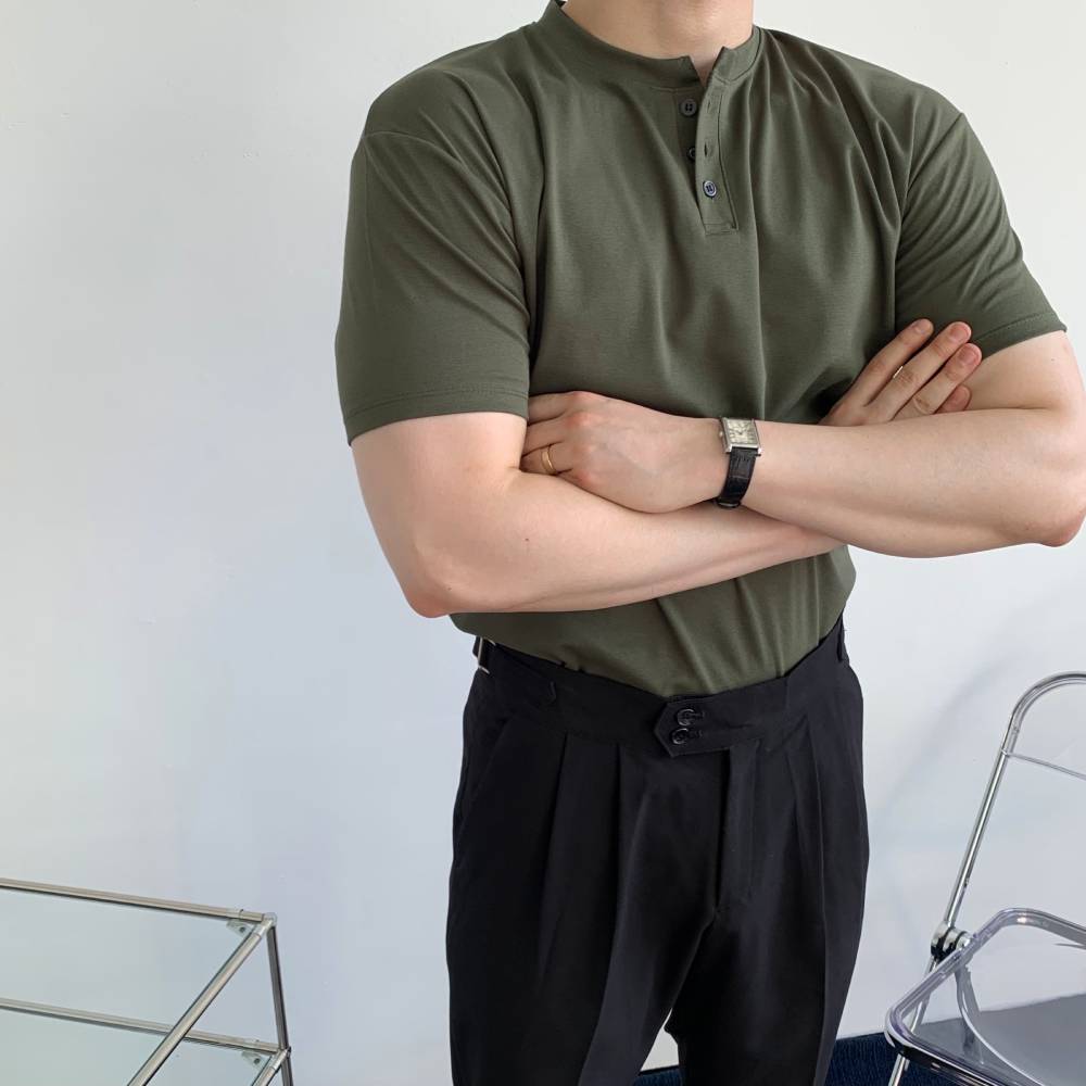 머슬핏헨리넥 헨리넥반팔 어깨넓어보이는반팔 이미지 2