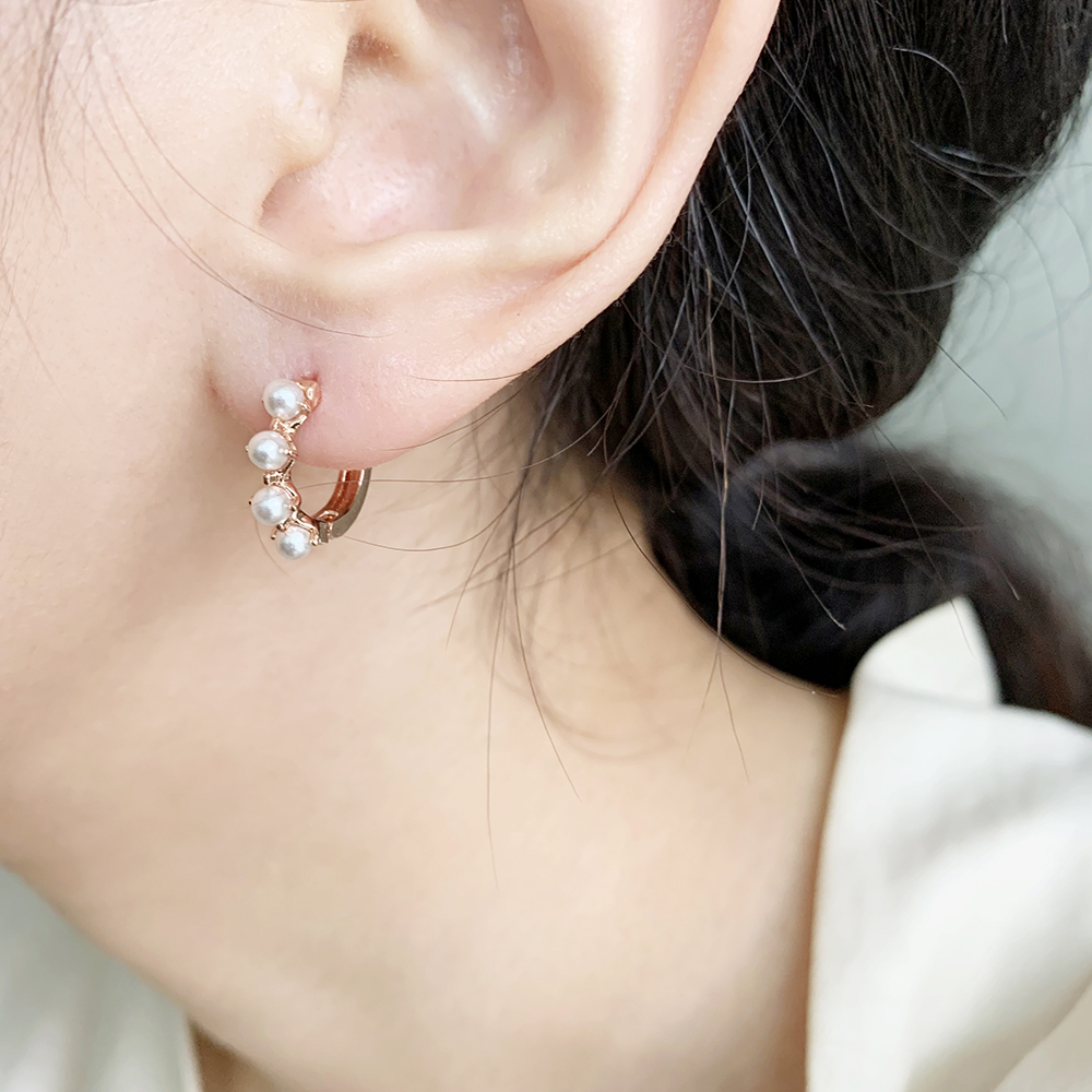 14K 골드핀 진주송송 원터치 링 금침 귀걸이