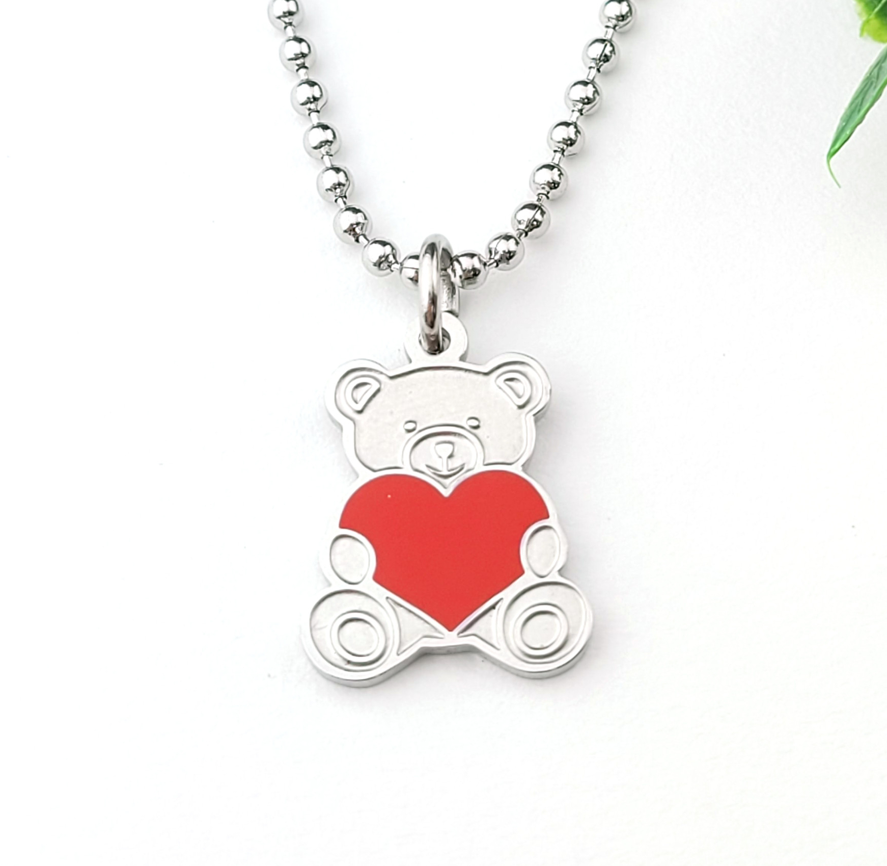 곰돌이 하트 써지컬스틸 미아방지 목걸이 아기 유아 어린이