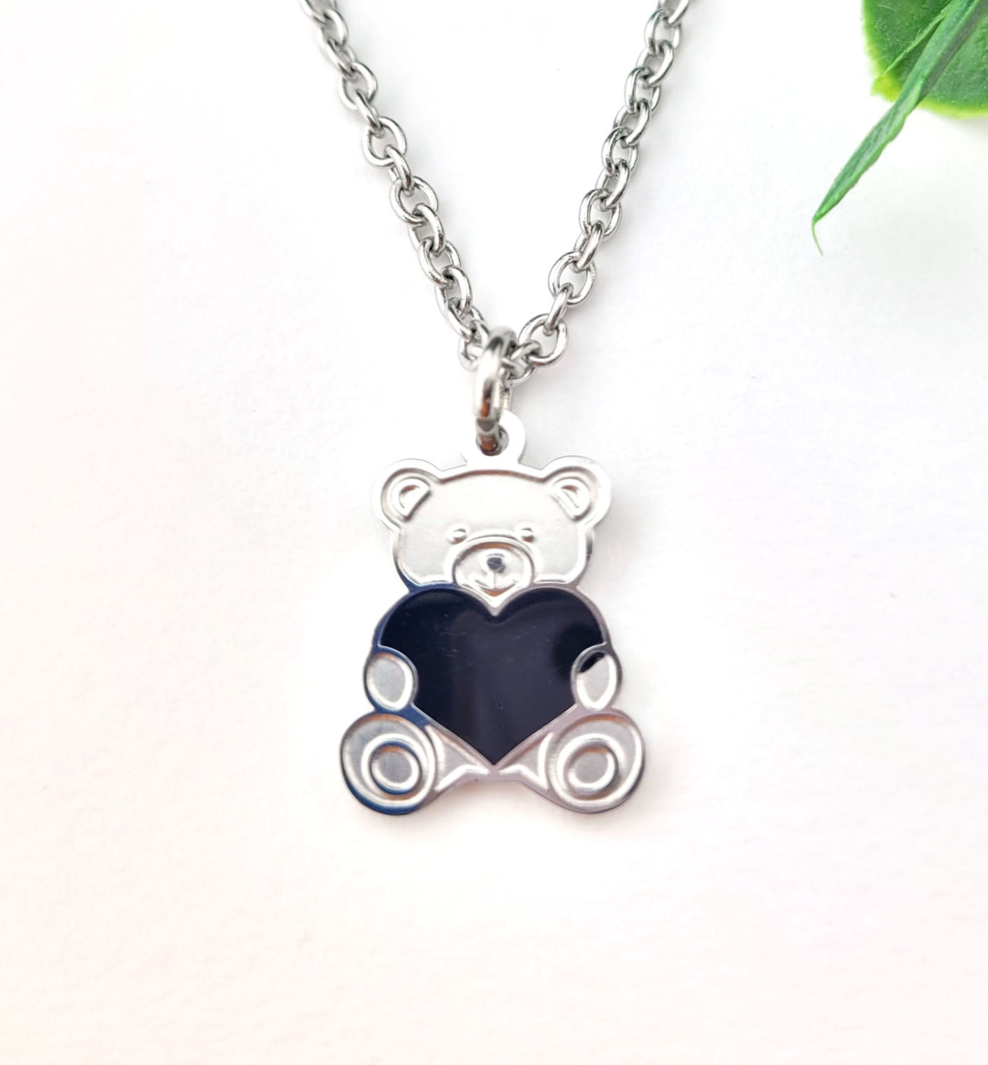 곰돌이 하트 써지컬스틸 미아방지 목걸이 아기 유아 어린이