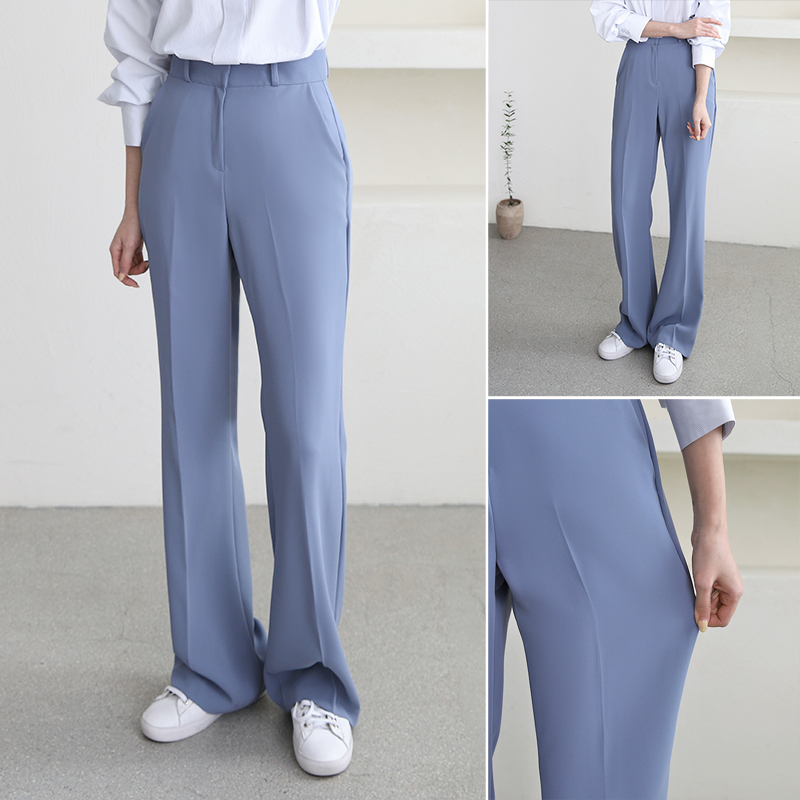 하이웨스트 찰랑 세미 일자 와이드 부츠컷 정장 롱 슬랙스 나팔 팬츠 - 상품 이미지