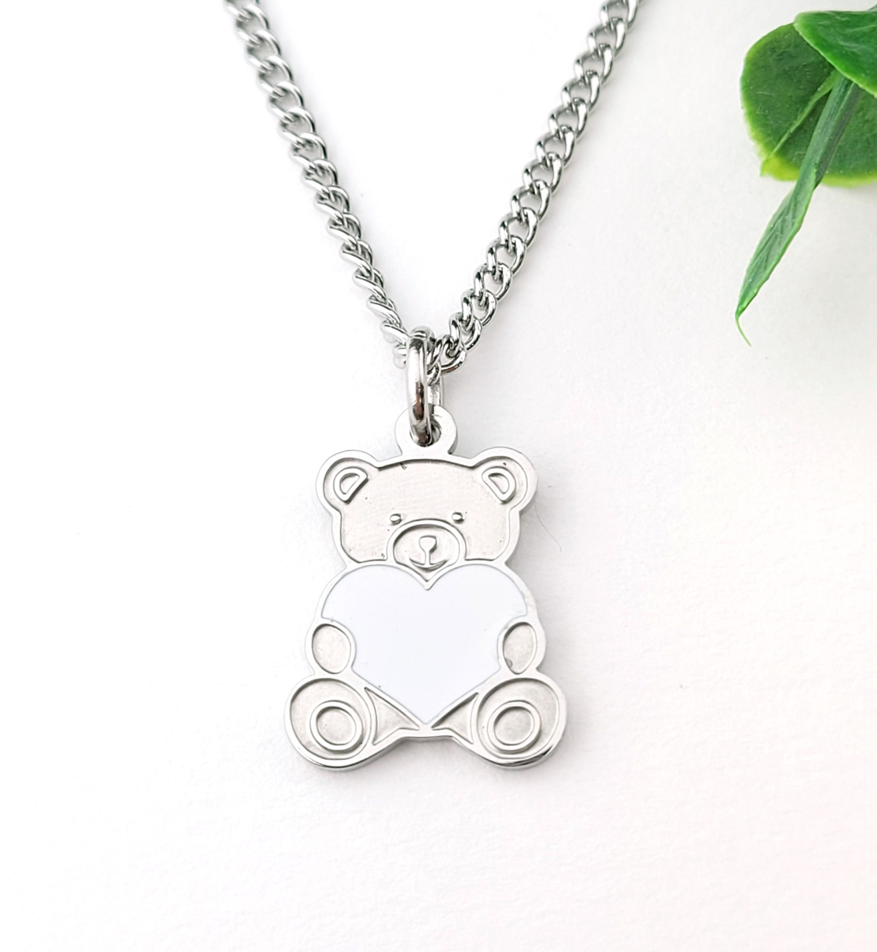 곰돌이 하트 써지컬스틸 미아방지 목걸이 아기 유아 어린이