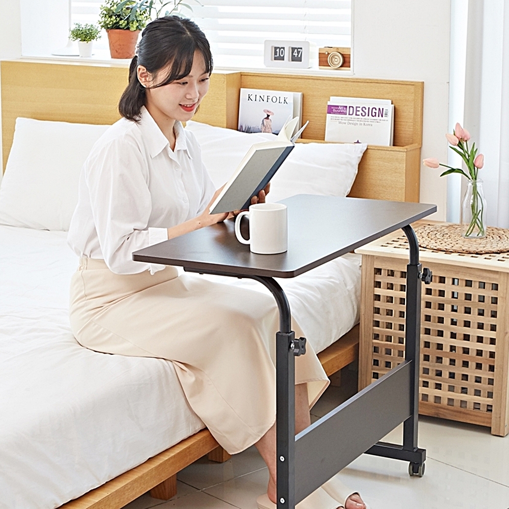 이동식 쇼파 침대용 사이드 테이블 미니 간이 책상 침대 위 높낮이조절 보조 60x40